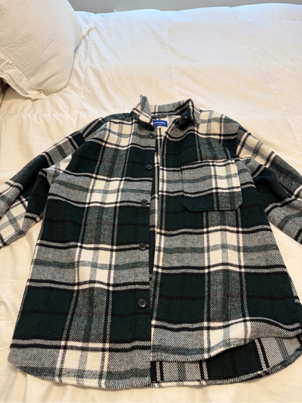 Jack and jones Plaid Button-Up Shacket in Dark Green and White